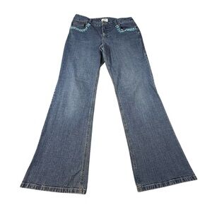 Ann Taylor Loft Boot Leg Jeans Women's Size 10 Medium Wash Turquoise Beads